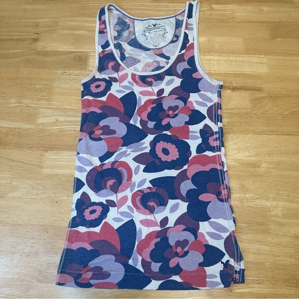 American Eagle AE Vintage Y2K 2000s Colorful Bright Tank Large L Floral Flaw